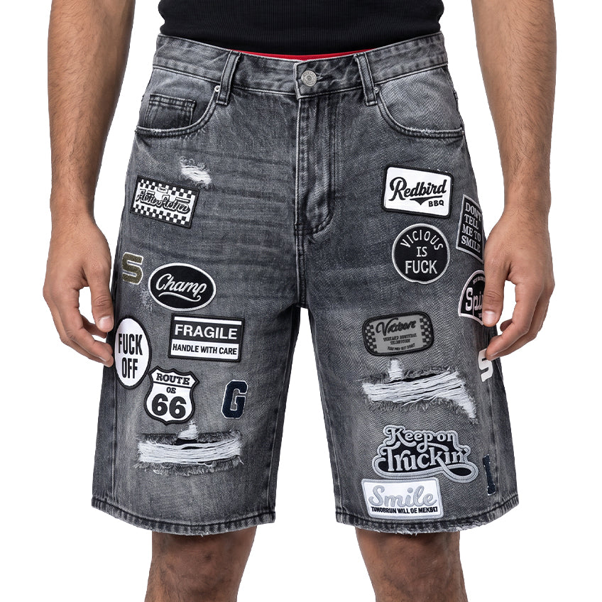 Denim patch shorts