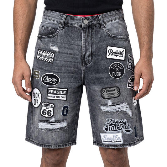 Denim patch  shorts