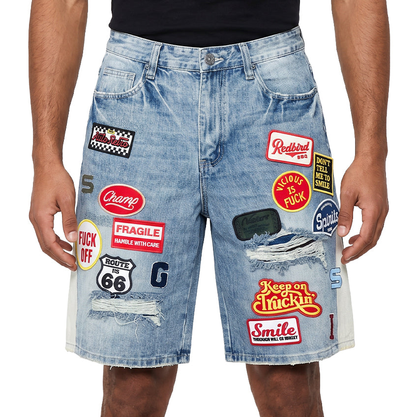 Denim patch shorts