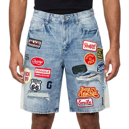 Denim patch shorts