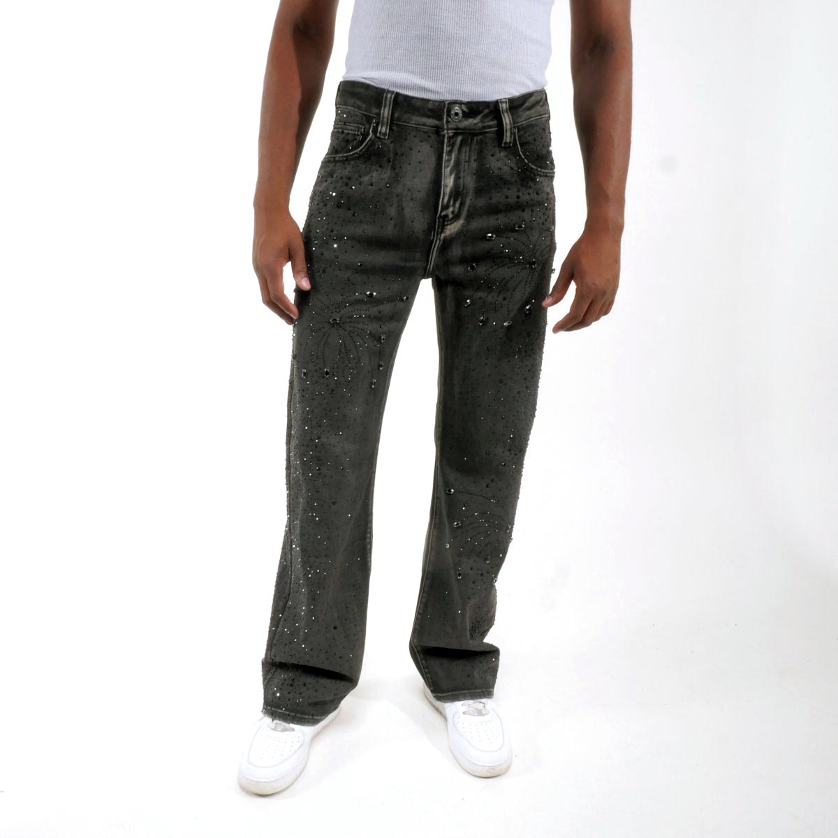 Embellished rhinestone denim pant