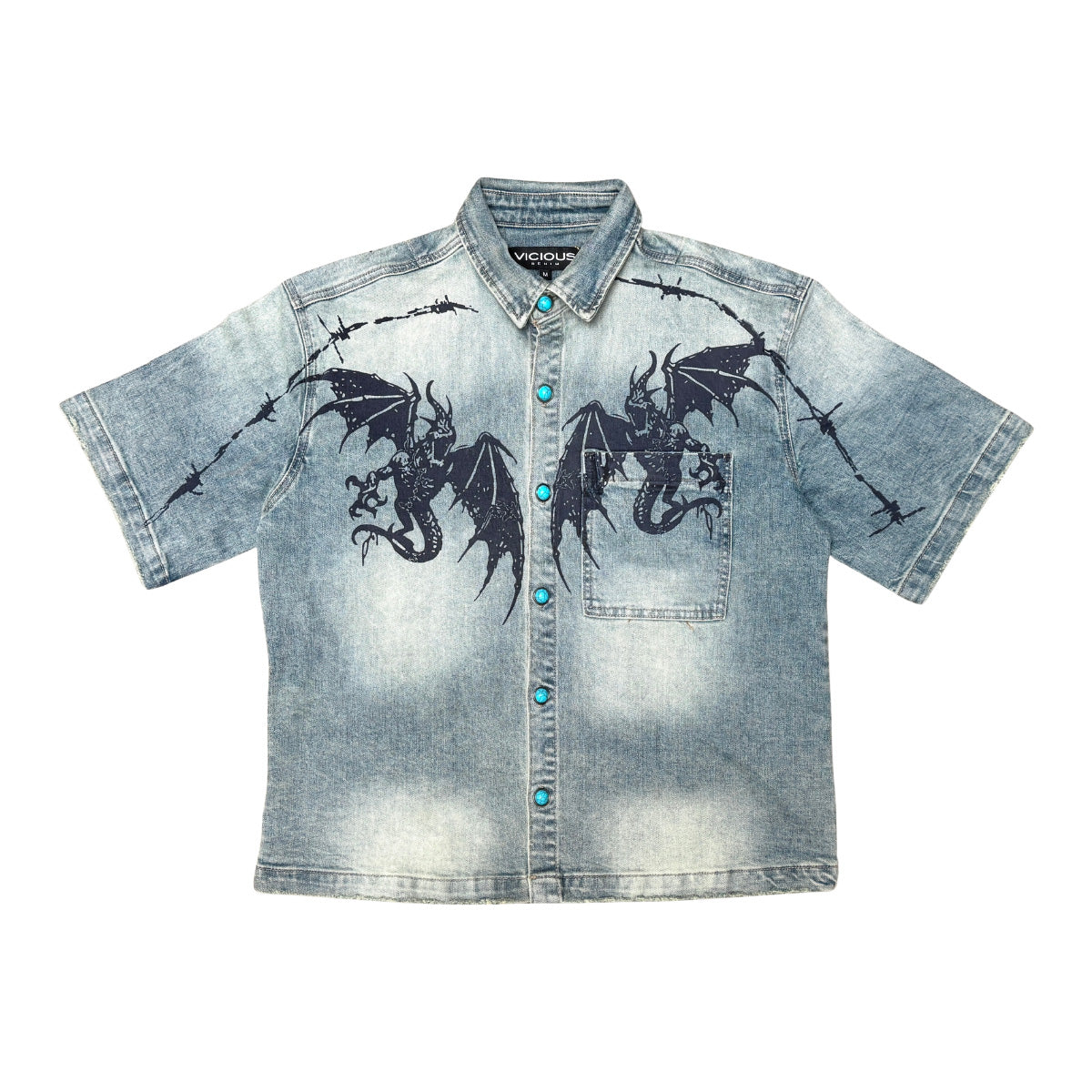 Dragon Crest Denim Shirt Blue Tint by Vicious - 1
