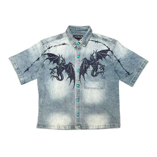 Dragon Crest Denim Shirt Blue Tint by Vicious - 1