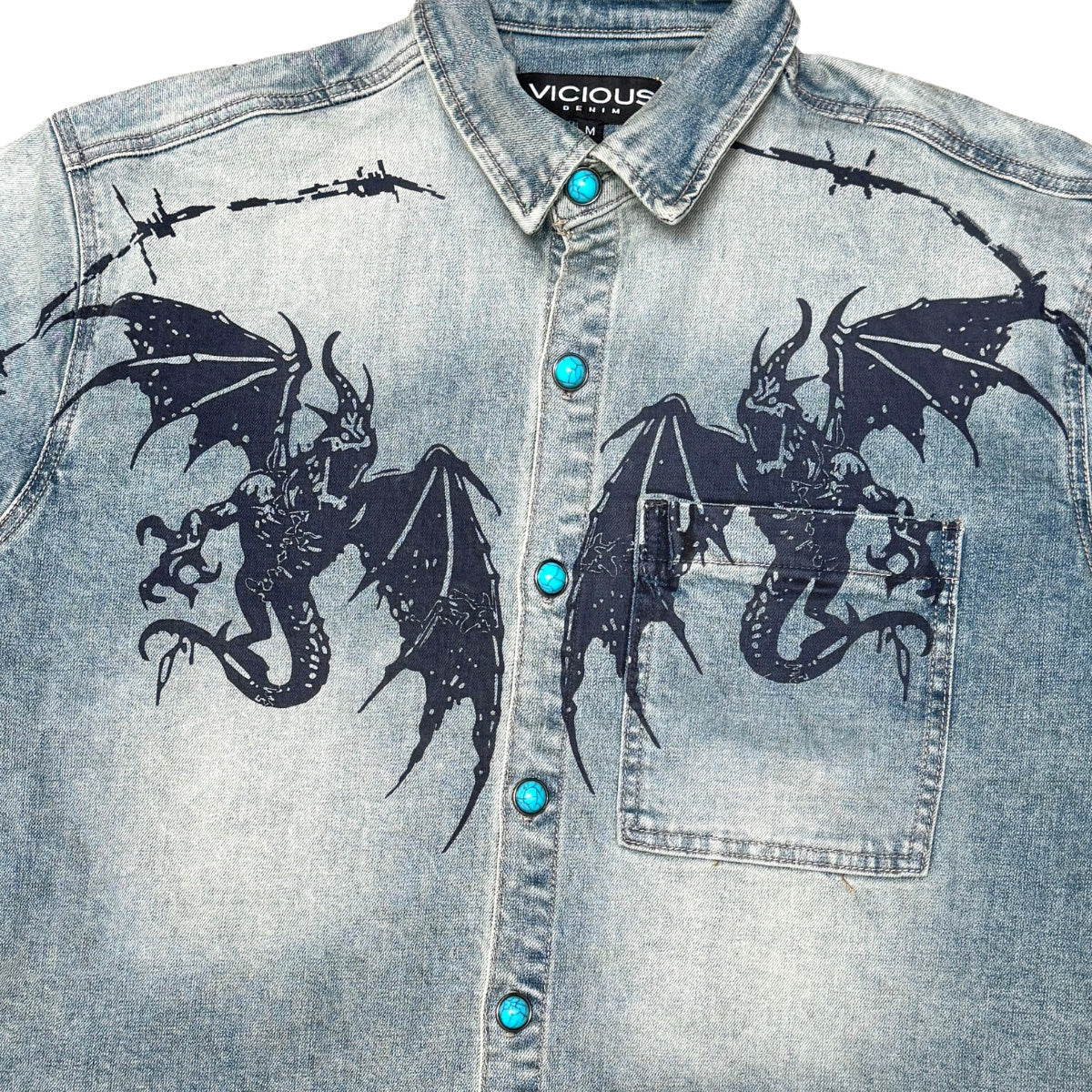 Dragon Crest Denim Shirt Blue Tint by Vicious - 2