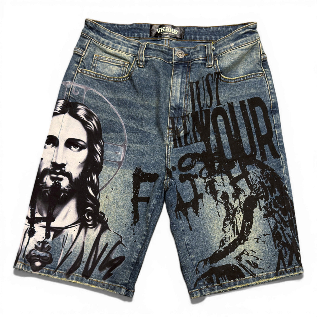 Savior Faith Shorts Antique Blue by Vicious - 1