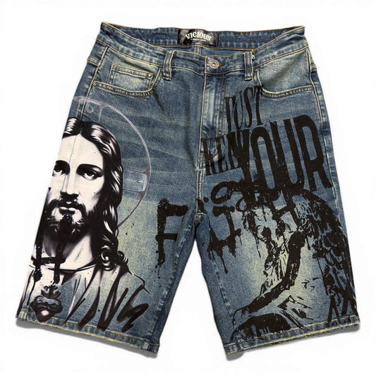 Savior Faith Shorts Antique Blue by Vicious - 1
