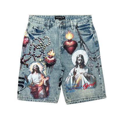 Sacred Heart Shorts Tint Blue by Vicious - 1