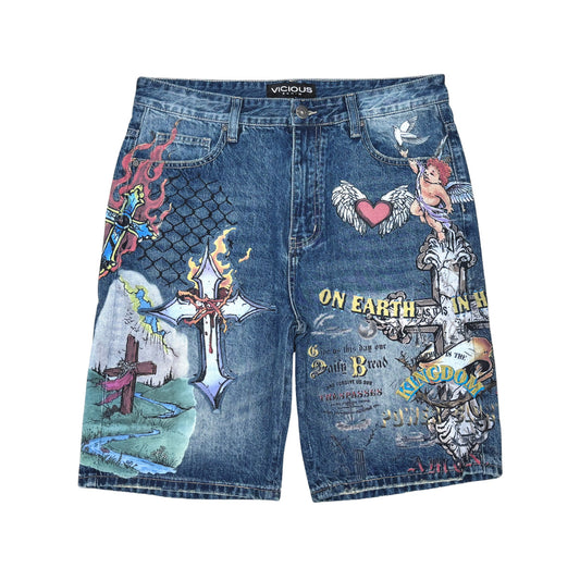 Kingdom Come Graphic Shorts Indigo by Vicious - 1
