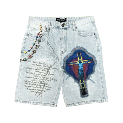 Divine Fracture Denim Shorts Light Tint by Vicious - 1