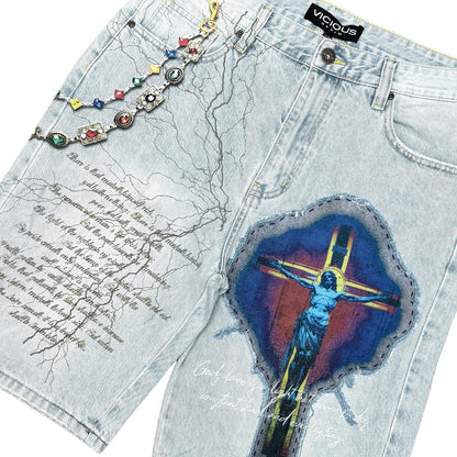 Divine Fracture Denim Shorts Light Tint by Vicious - 2