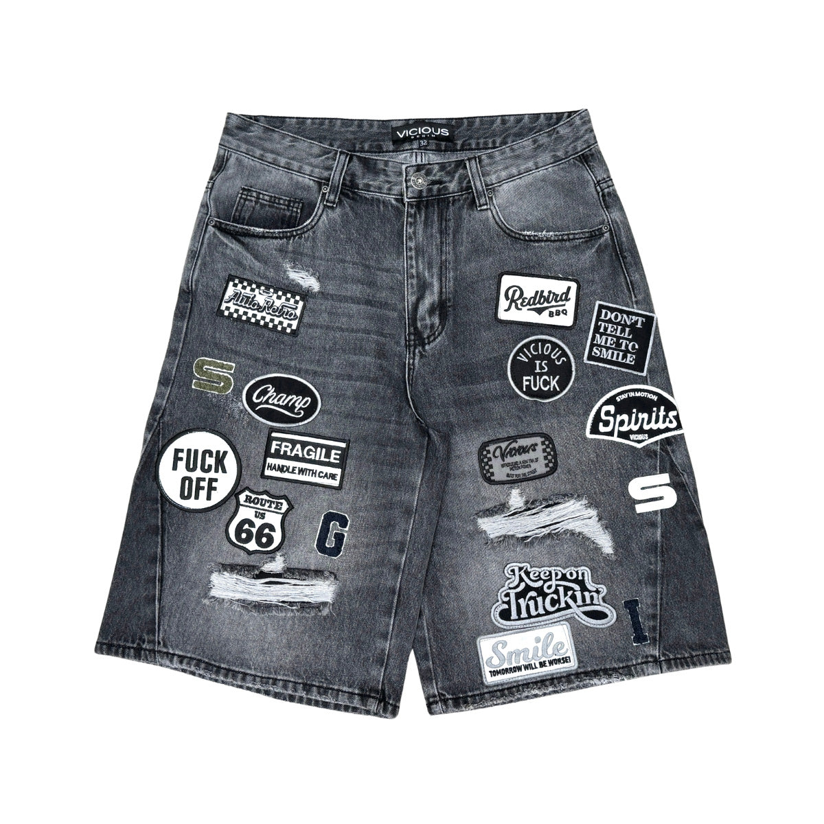 DENIM PATCH  SHORTS Black by Vicious - 1