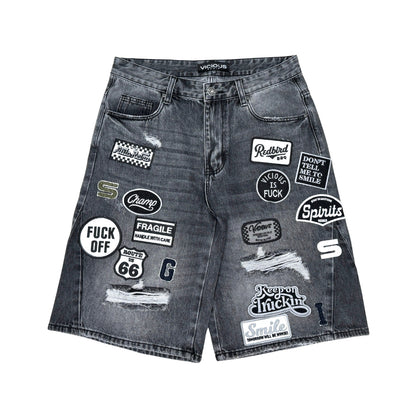 DENIM PATCH  SHORTS Black by Vicious - 1