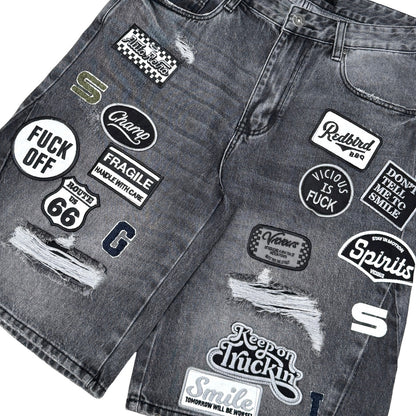DENIM PATCH  SHORTS Black by Vicious - 2