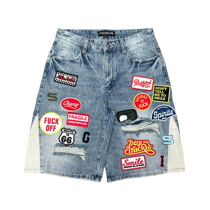Denim patch  shorts