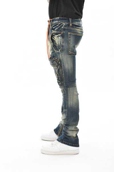 Zip Cargo Denim Pants / Flared Fit Dark Blue by Vicious - 2
