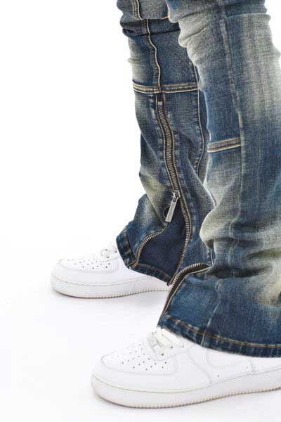 Zip Cargo Denim Pants / Flared Fit Dark Blue by Vicious - 3