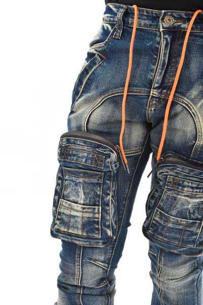 Zip Cargo Denim Pants / Flared Fit Dark Blue by Vicious - 6