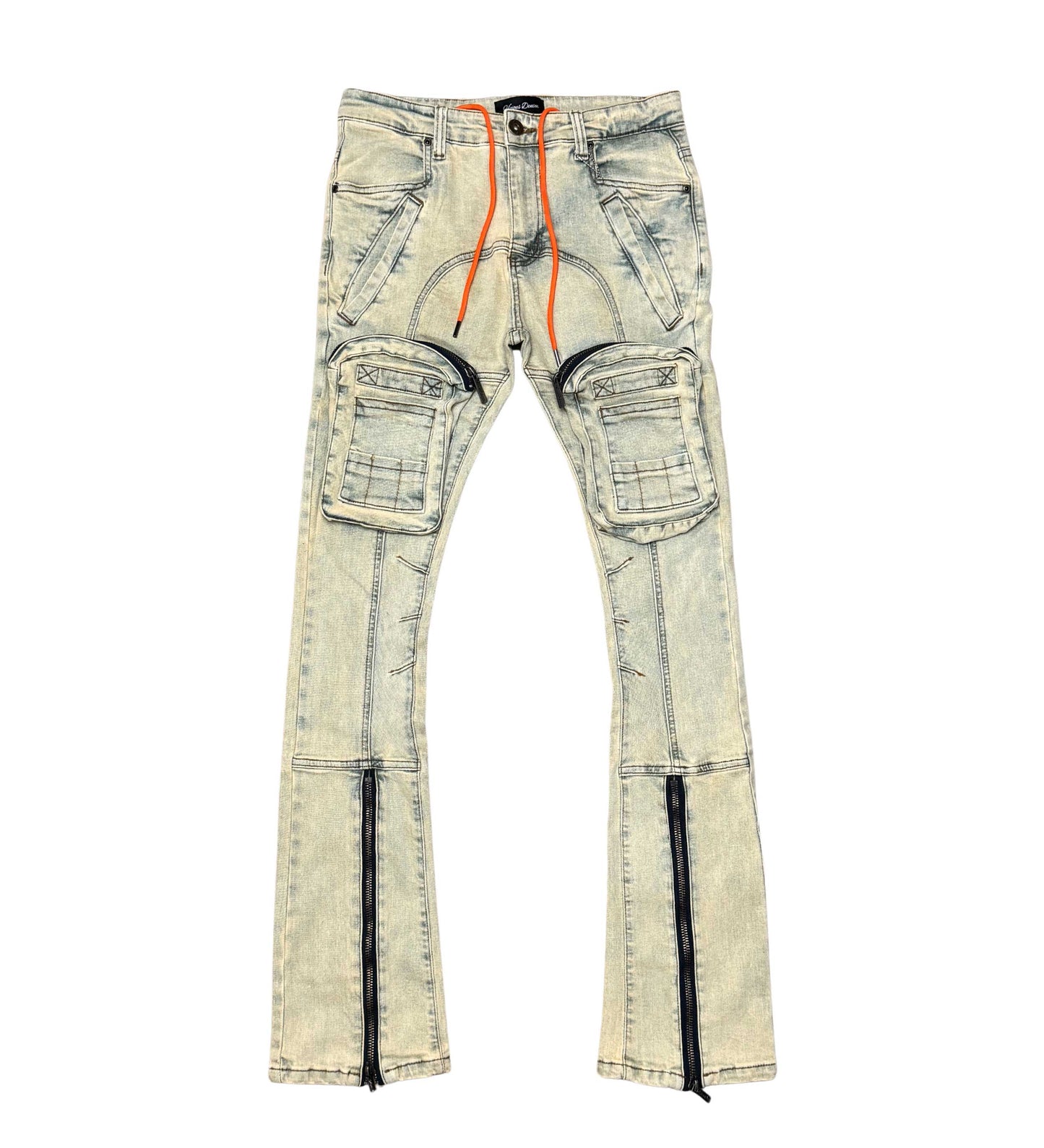 Zip Cargo Denim Pants / Flared Fit Vintage Indigo by Vicious - 1