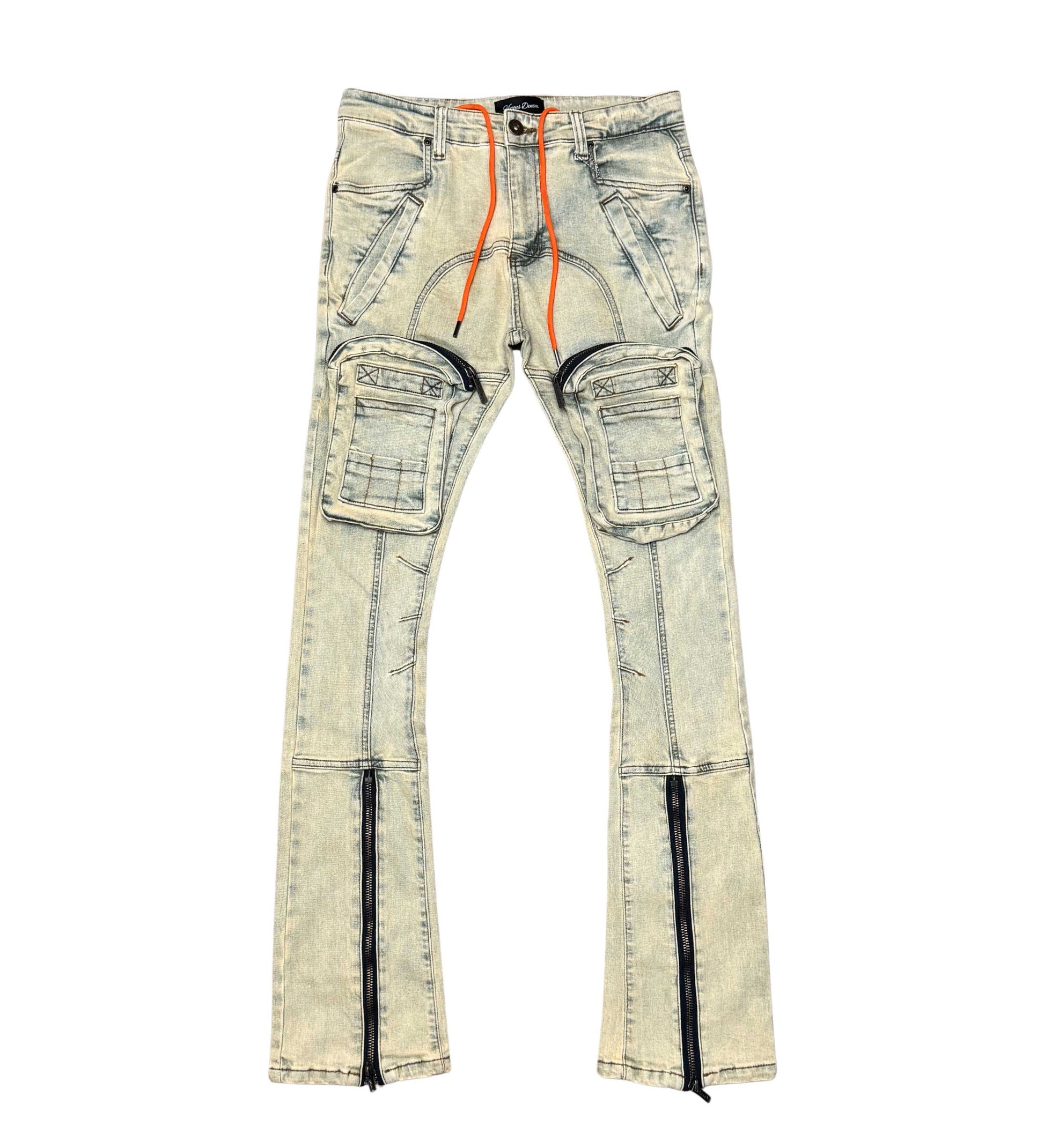 Zip Cargo Denim Pants / Flared Fit Vintage Indigo by Vicious - 1