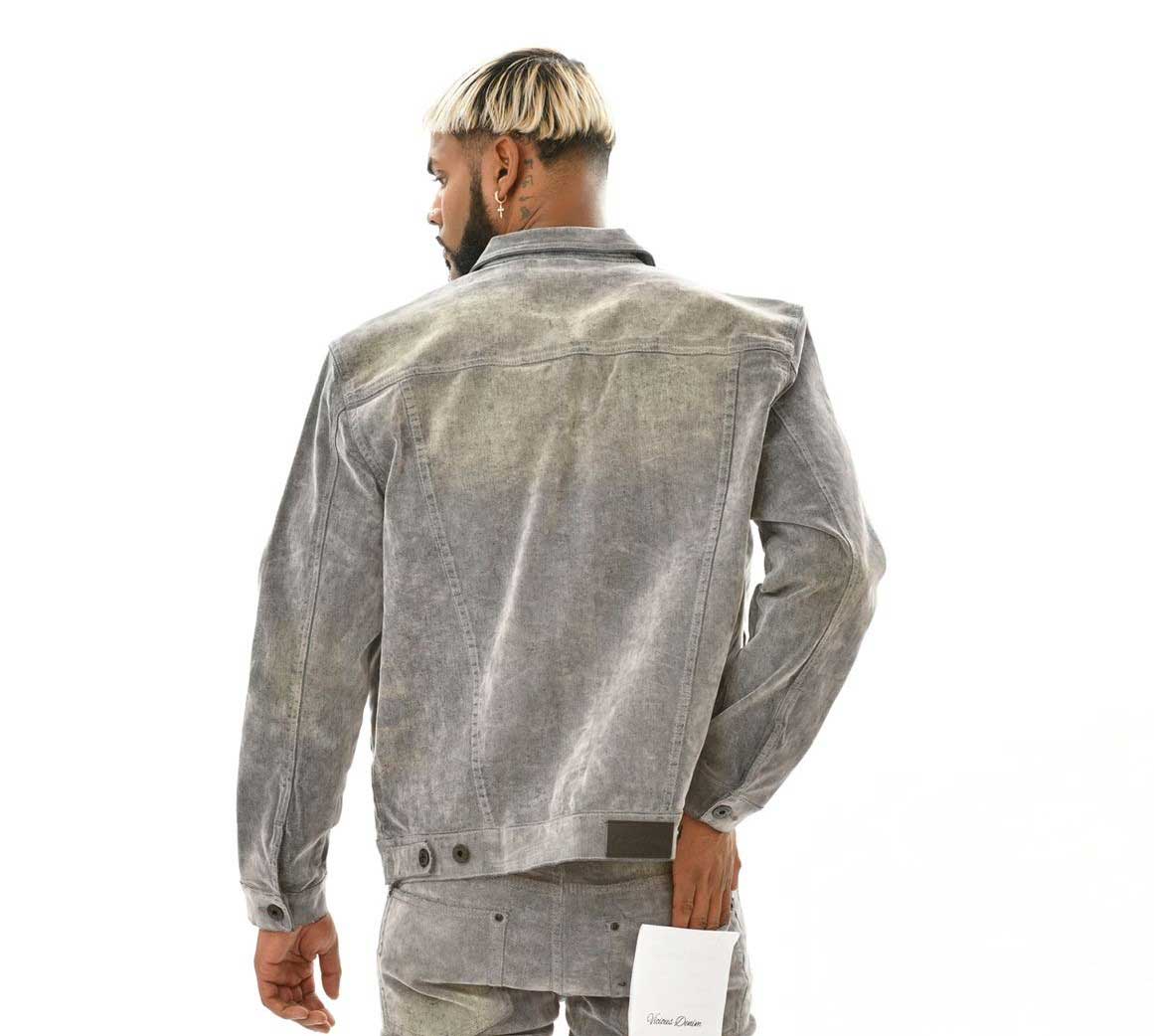 Velvet Coated Denim Jacket Grey by Vicious - 2