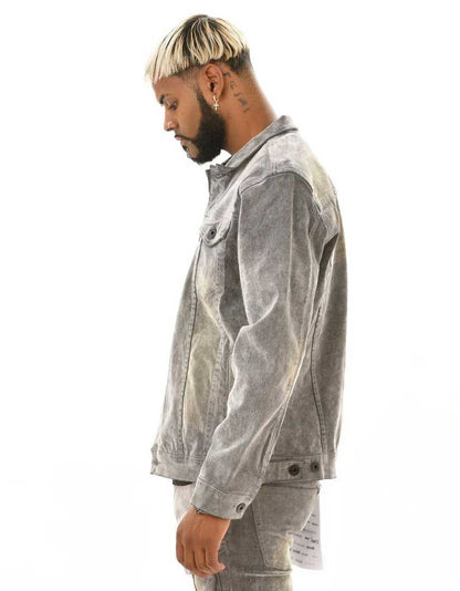 Velvet Coated Denim Jacket Grey by Vicious - 3