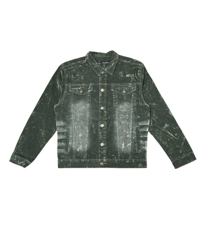 Velvet Coated Denim Jacket Olive by Vicious - 1