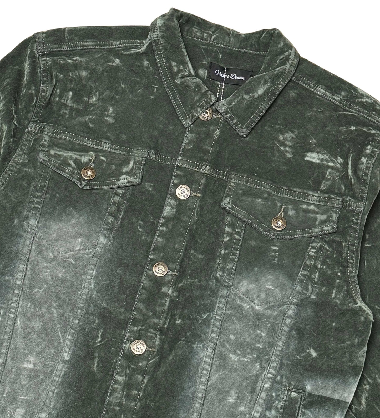 Velvet Coated Denim Jacket Olive by Vicious - 3