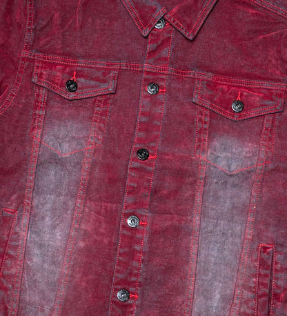 Velvet Coated Denim Jacket Red by Vicious - 3
