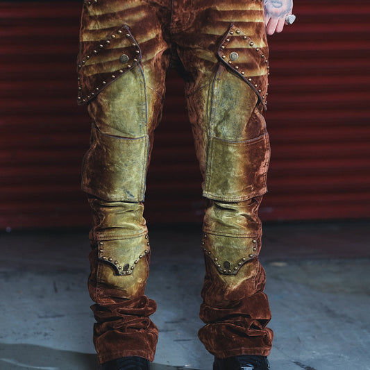 Washed Velvet Flare Denim W/ Stones Details Ocher by Vicious - 1