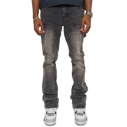 Carpenter flare denim pant w/ rhinestone details