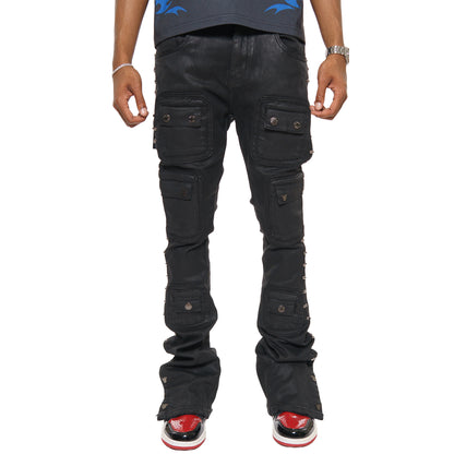 Studded warrior cargo flare fit denim pant