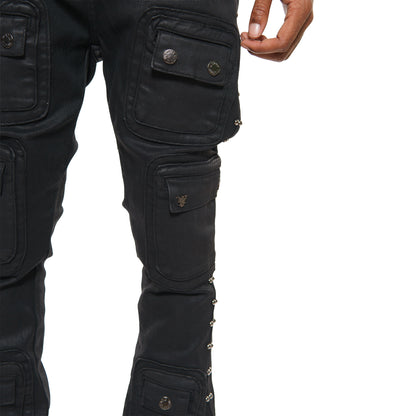 Studded warrior cargo flare fit denim pant