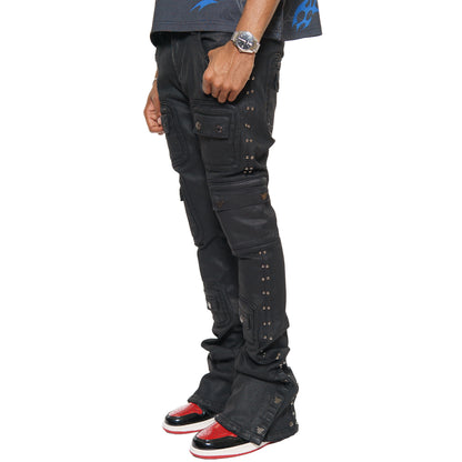 Studded warrior cargo flare fit denim pant