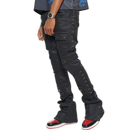 Studded warrior cargo flare fit denim pant