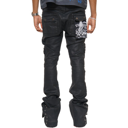 Studded warrior cargo flare fit denim pant