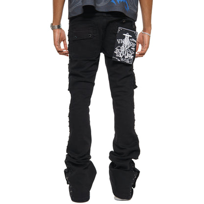 Studded warrior cargo flare fit denim pant