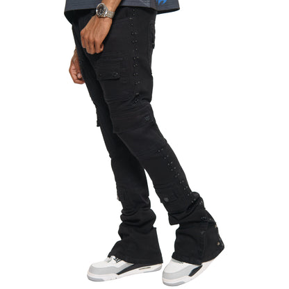 Studded warrior cargo flare fit denim pant