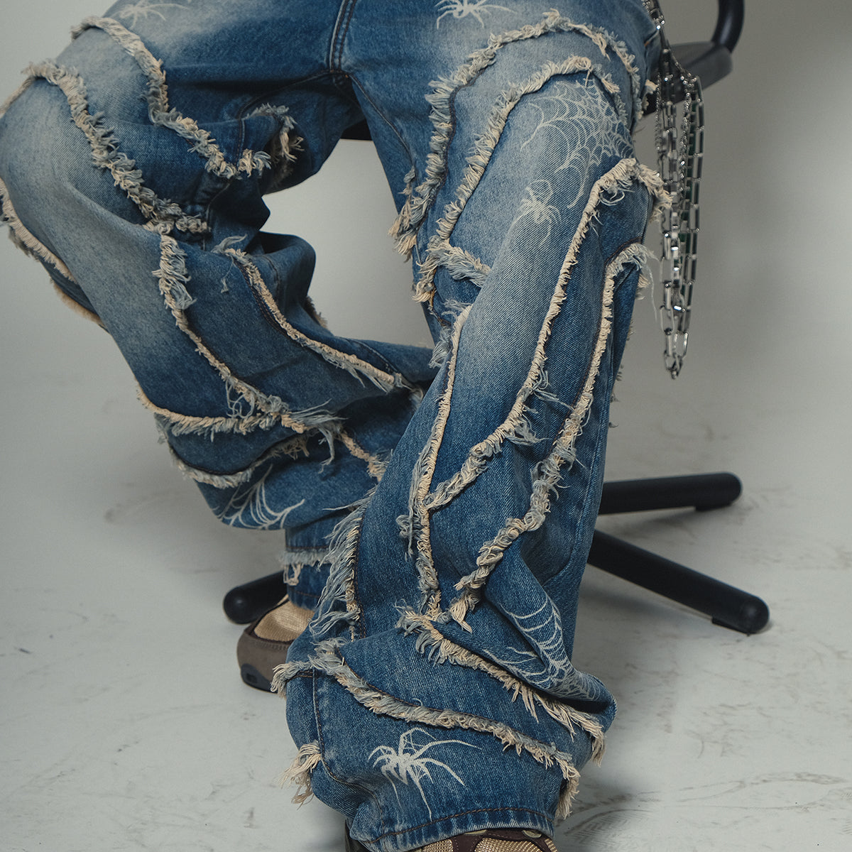 Vicious Spyder Web Baggy Fit Denim Pants Antique Blue by Vicious - 1