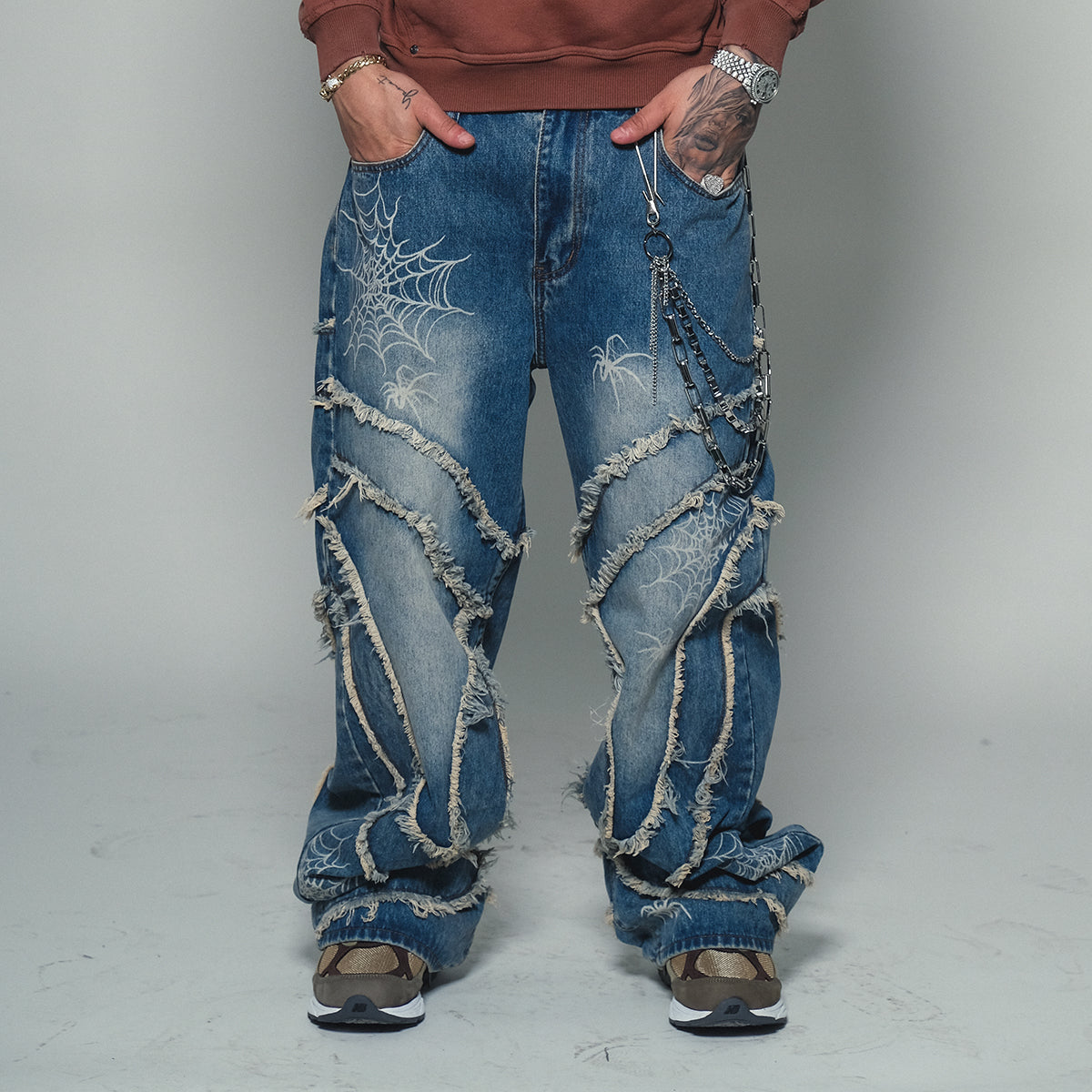 Vicious Spyder Web Baggy Fit Denim Pants Antique Blue by Vicious - 2
