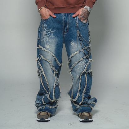 Vicious Spyder Web Baggy Fit Denim Pants Antique Blue by Vicious - 2