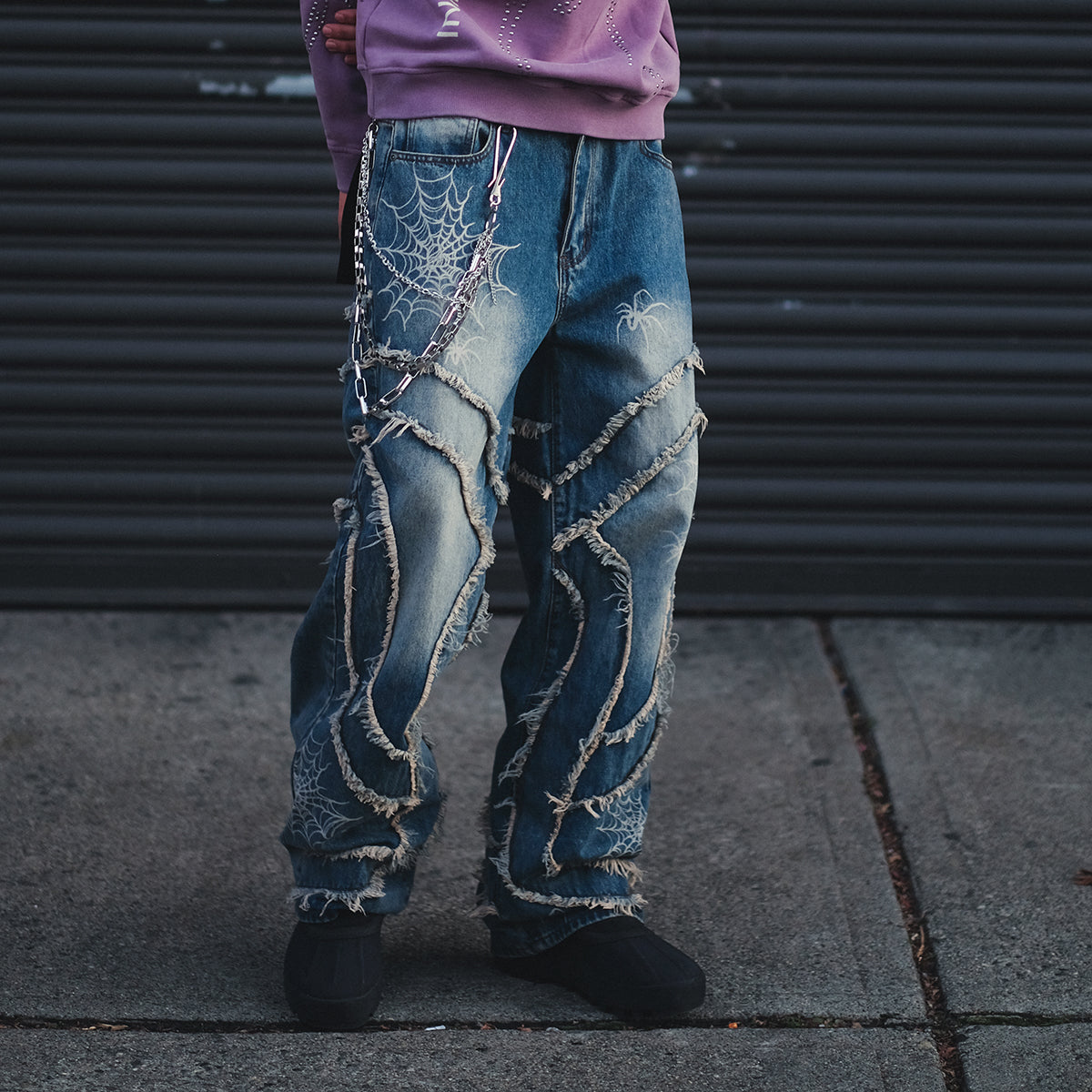 Vicious Spyder Web Baggy Fit Denim Pants Antique Blue by Vicious - 3