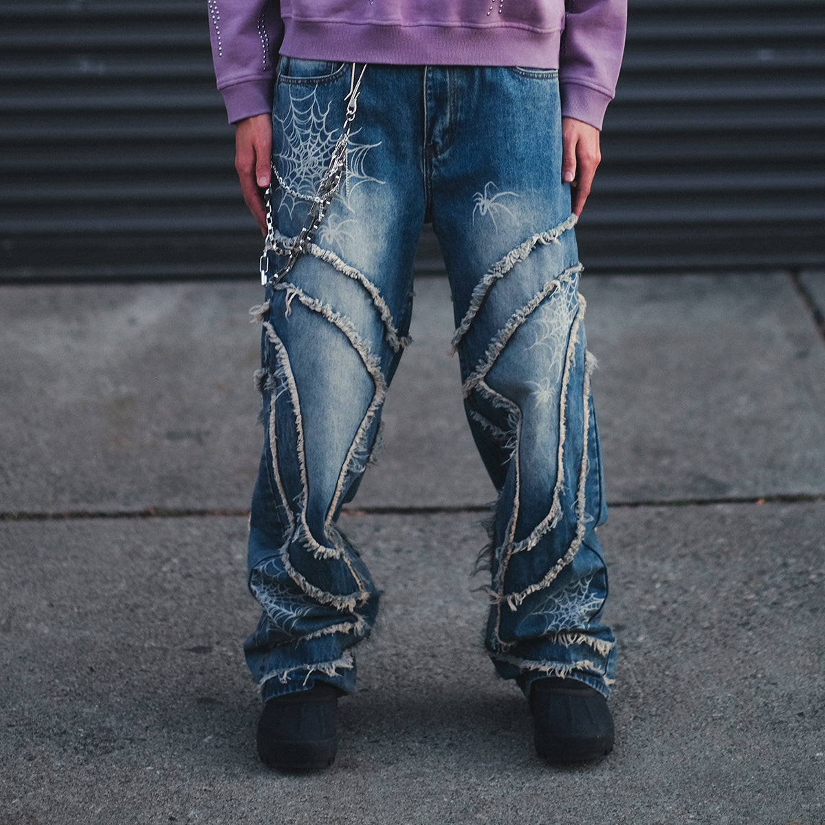 Vicious Spyder Web Baggy Fit Denim Pants Antique Blue by Vicious - 4
