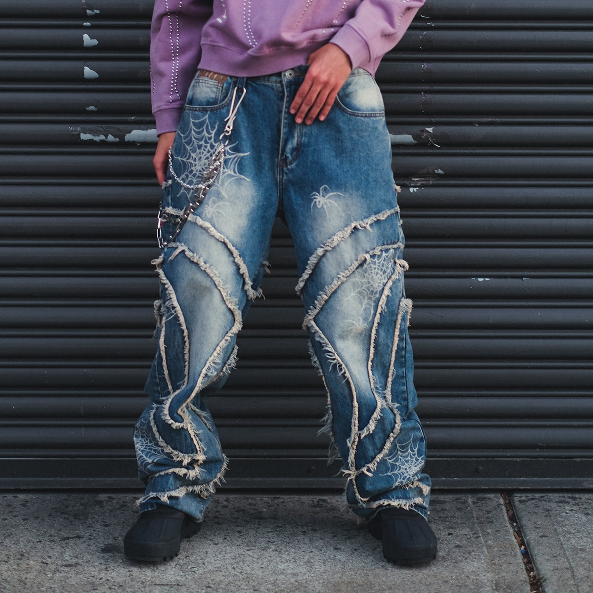 Vicious Spyder Web Baggy Fit Denim Pants Antique Blue by Vicious - 5