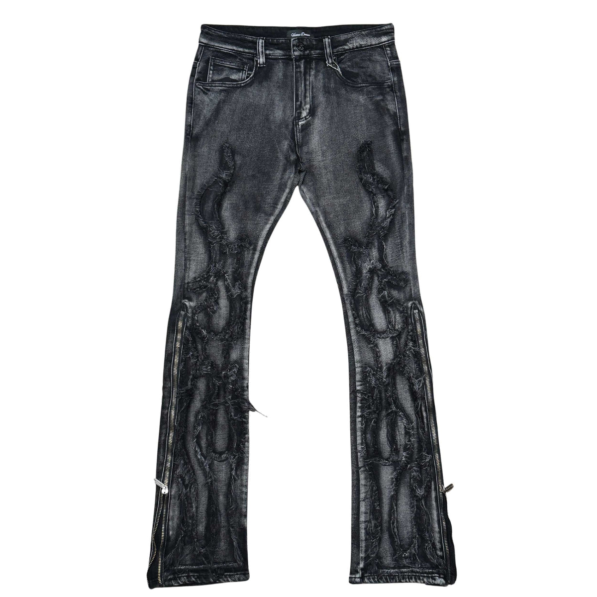 Ripped Flared Denim w/ Side Zippers Black by Vicious - 1