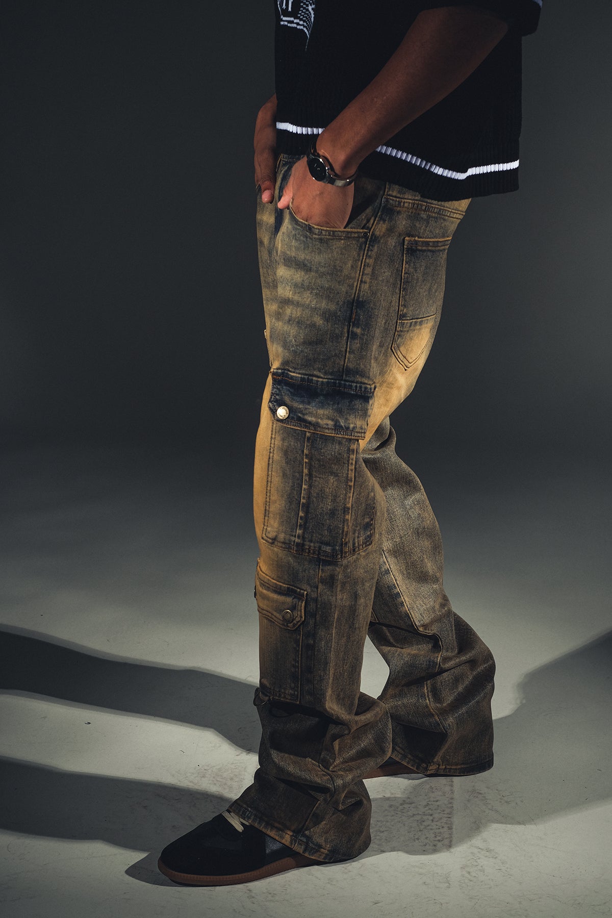 Baggy Fit Wax Coated Washed Denim Brown Coated by Vicious - 2