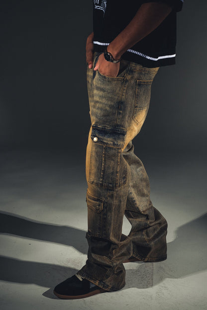 Baggy Fit Wax Coated Washed Denim Brown Coated by Vicious - 2