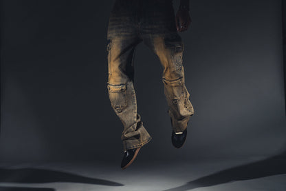 Baggy Fit Wax Coated Washed Denim Brown Coated by Vicious - 3