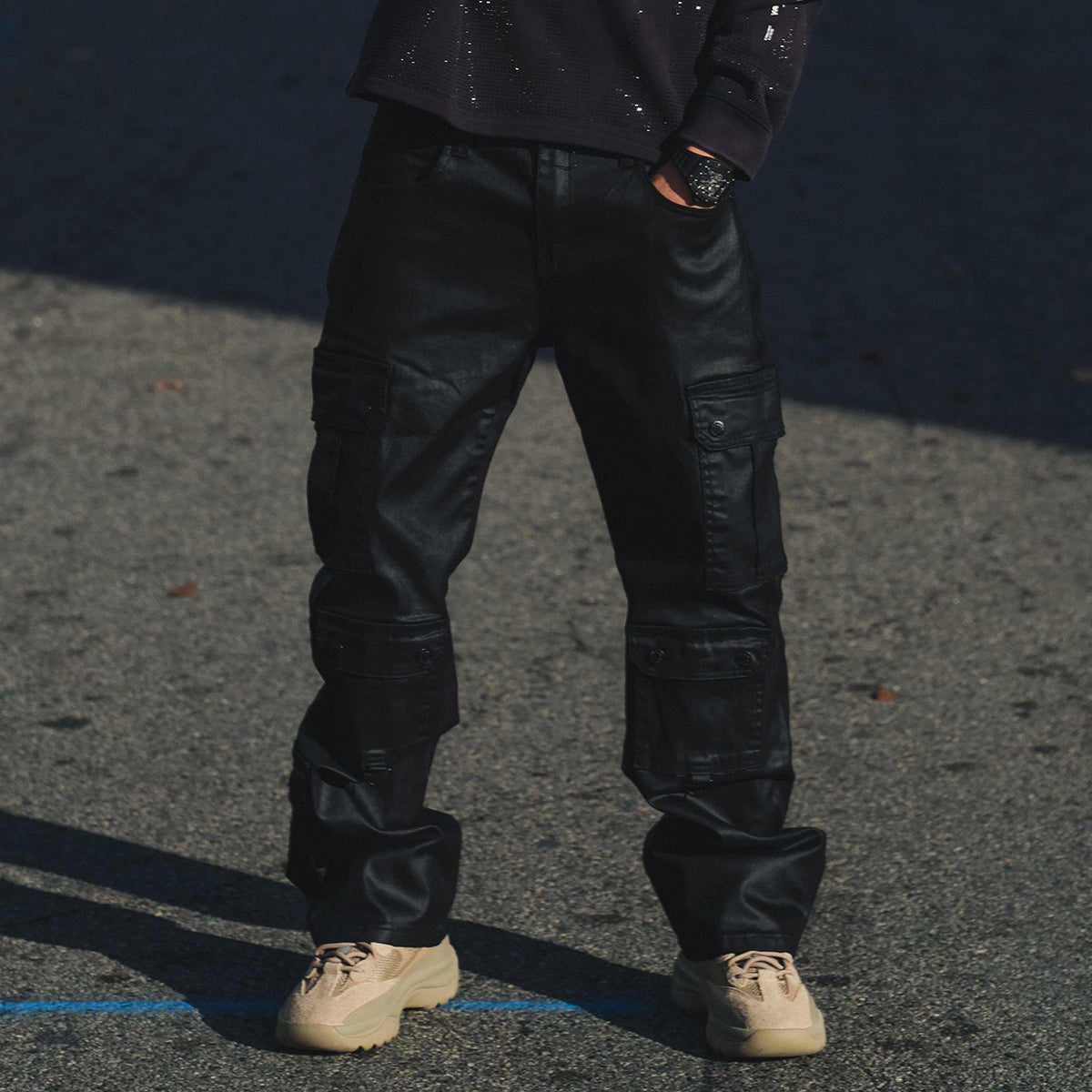 Baggy Fit Wax Coated Washed Denim Waxed Black by Vicious - 4