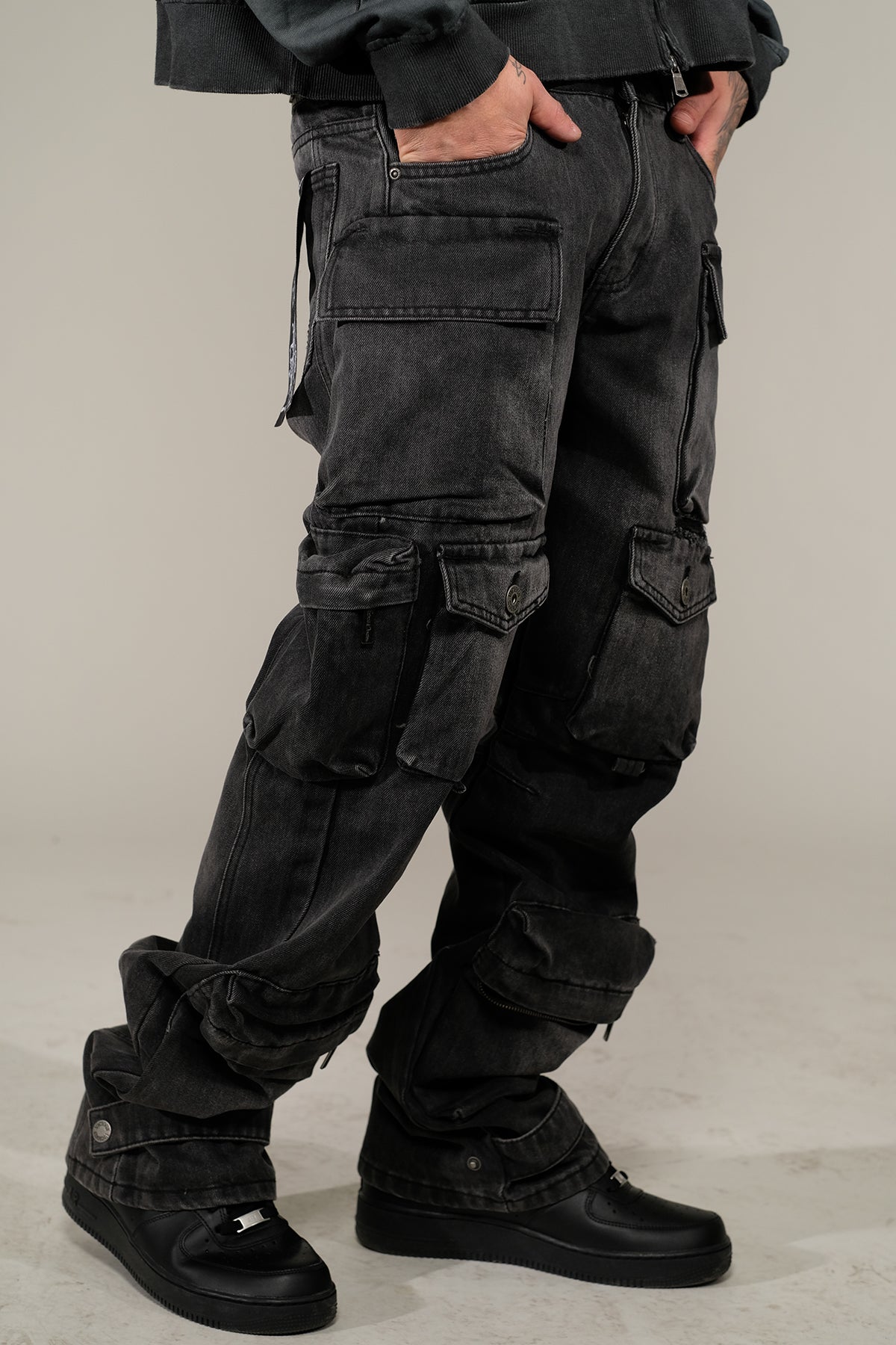 Multi Cargo Baggy/ Loose Fit Denim Black by Vicious - 4