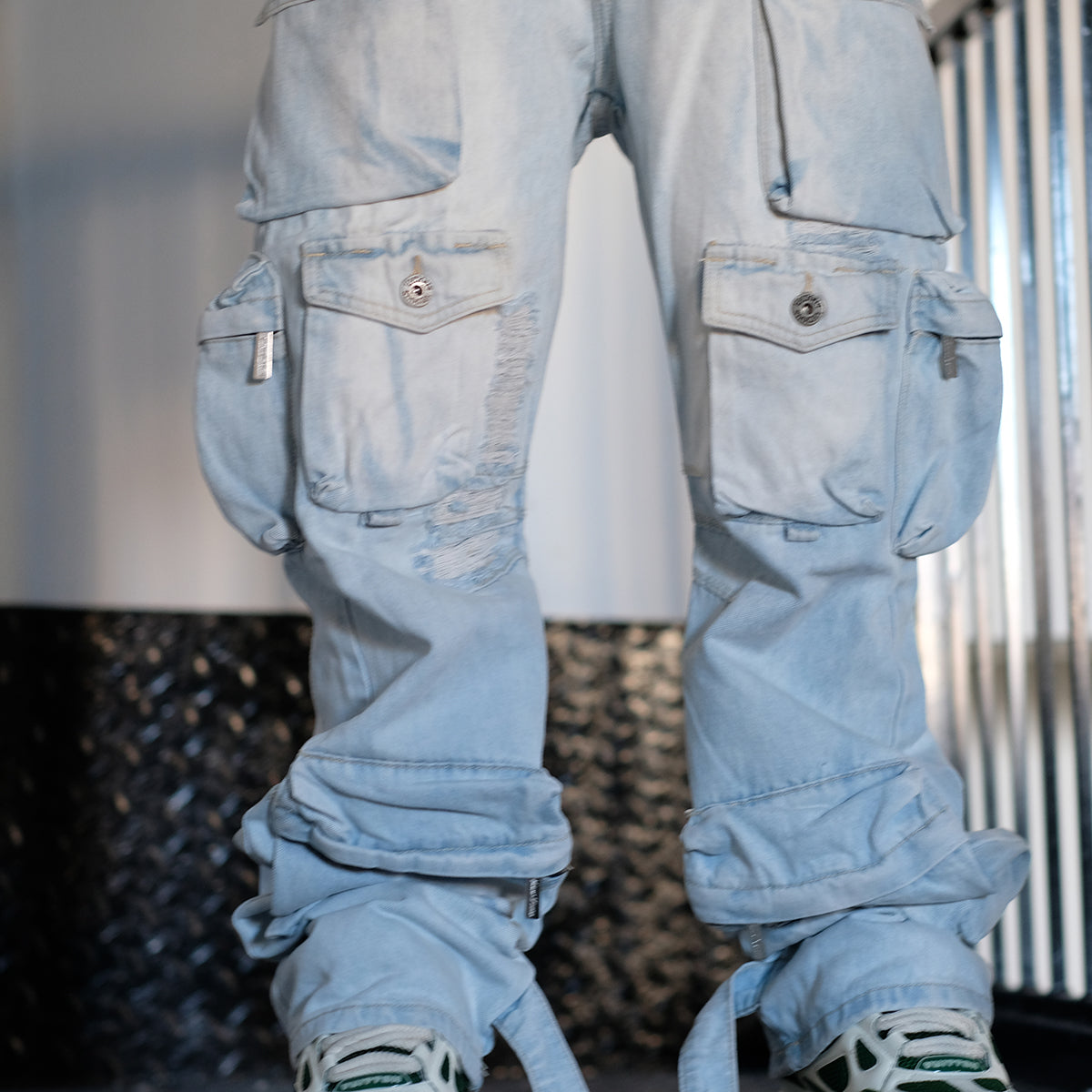 Multi Cargo Baggy/ Loose Fit Denim Light Blue by Vicious - 1